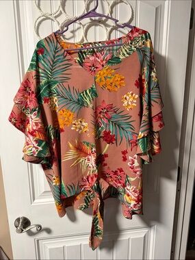 Women’s Floral Tie-Front Blouse in Terracotta Pink